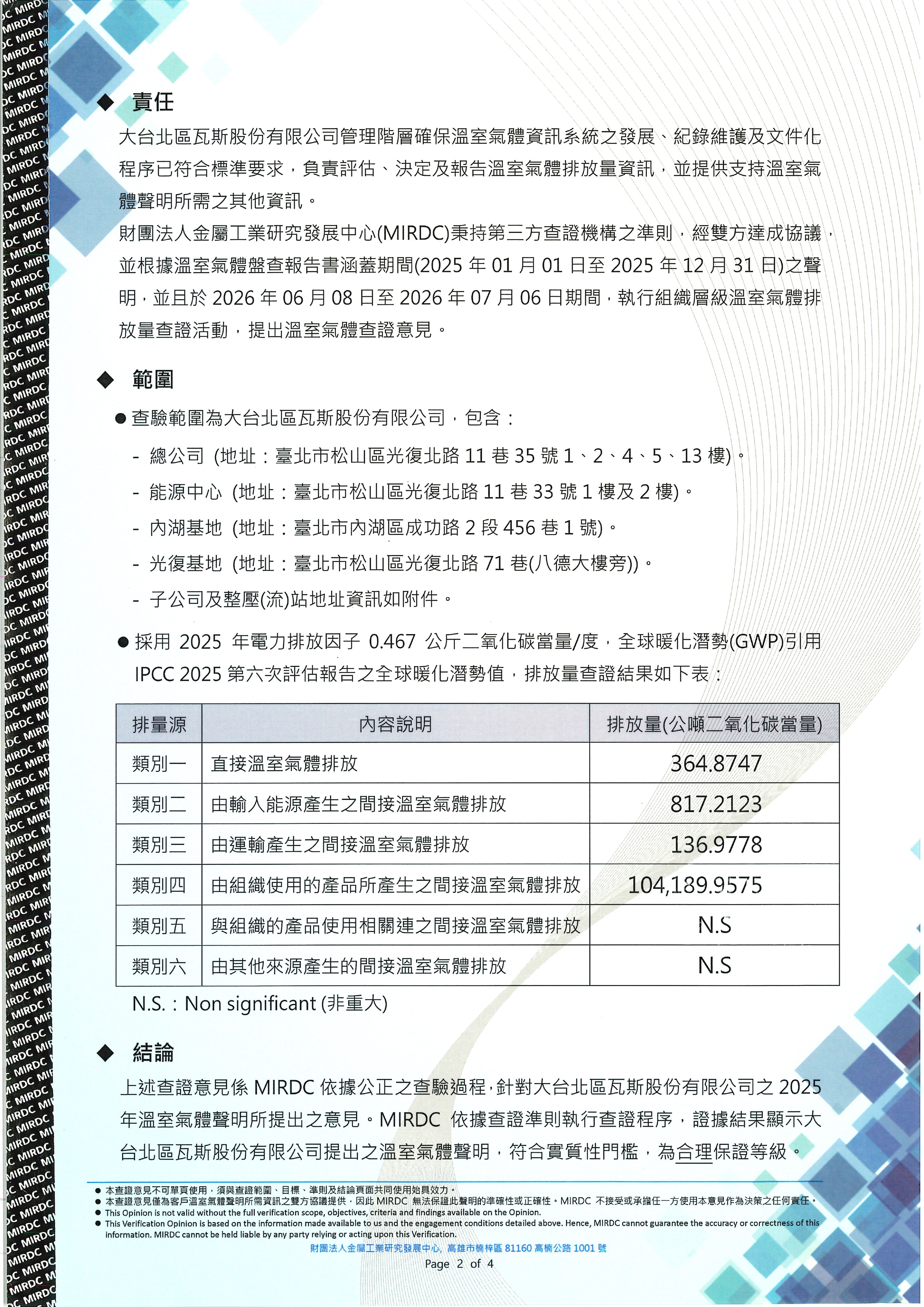 2025年溫室氣體查證聲明書第2頁